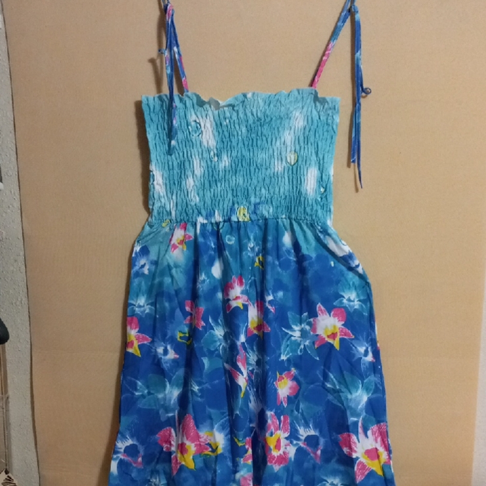 Floral Blue Sundress with Spaghetti Straps